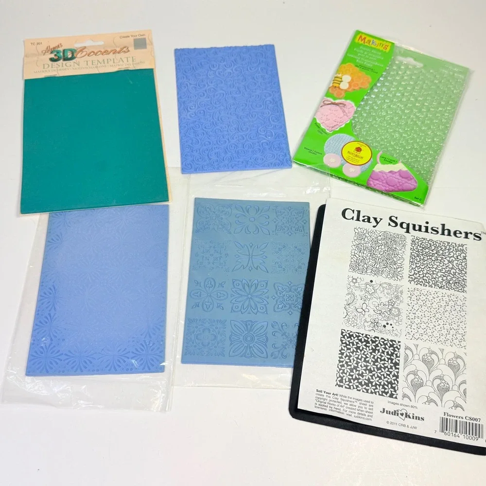 JudiKins Makin's Aleene's Clay Texture Sheets Lot Flowers Scroll Lace Patterns
